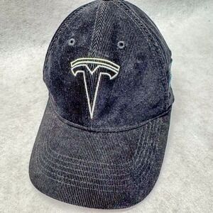 Tesla Hat Cap Strap Back Black Corduroy Embroidered Bear Graphic Mens Pacific‎